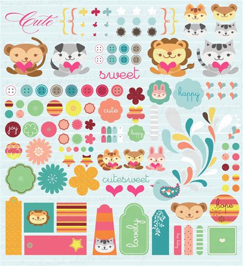 Cute digital printable scrapbook elements stickers by JustArpi