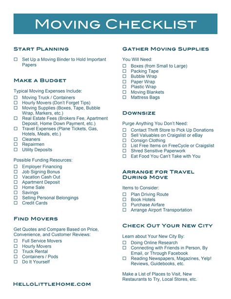 moving checklist pdf