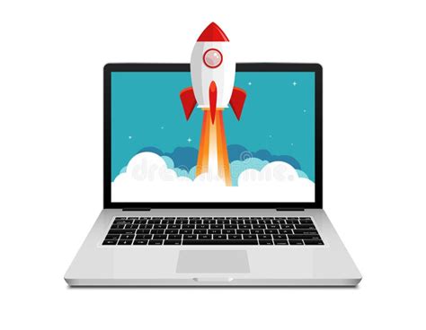 Vector Rocket Launch Website Computer Concept Illustration. Business Start Rocket Launch Stock ...