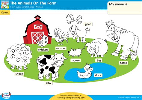 The Animals On The Farm Worksheet - Color The Animals - Super Simple