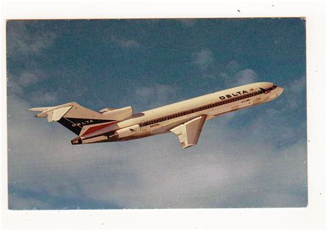 Chrome postcard. Delta Airlines Boeing 727. | Jackie's Vintage Postcards