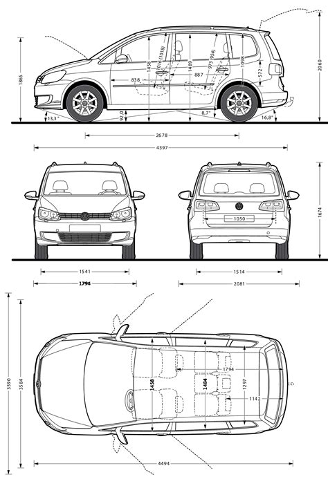 Volkswagen Touran 2011 Blueprint - Download free blueprint for 3D modeling