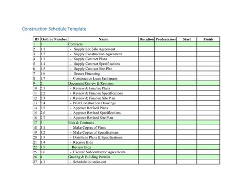 New Home Construction Schedule Template Excel