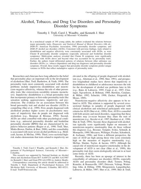 (PDF) Alcohol, Tobacco, and Drug Use Disorders and Personality Disorder Symptoms