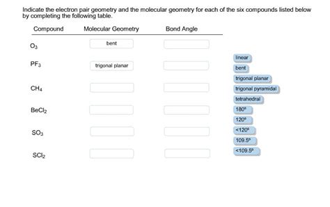 Solved Indicate the electron pair geometry and the molecular | Chegg.com