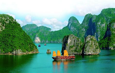 5760x1080px | free download | HD wallpaper: Photography, Hạ Long Bay, Boat, Ha Long Bay, Rock ...