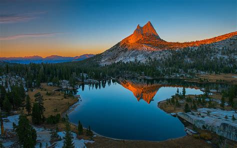 Sunset Mountain Rocky Mountain Top Lake Reflecting In Water Hd Desktop ...