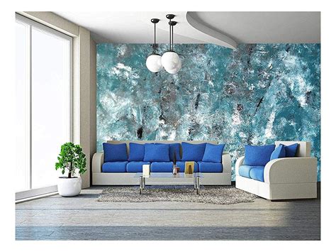 Wall26 Teal and Grey Abstract Art Painting - Removable Wall Mural ...