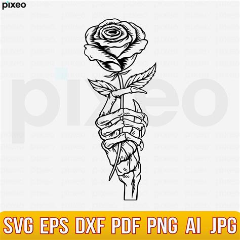 Skeleton Hand Holding Rose Tattoo