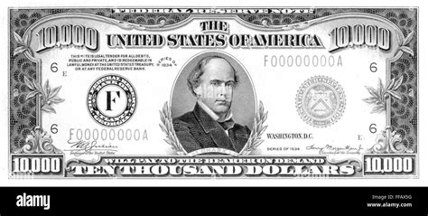 CURRENCY: 10,000 DOLLAR BILL. /nThe front of a U.S ten thousand dollar note, 1934 Stock Photo ...