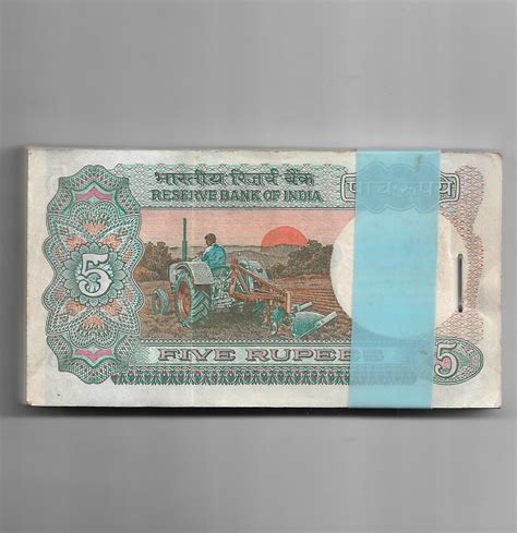 5 RUPEE ~ MANMOHAN SINGH ~ 100 NOTE BUNDLE ( TRACTOR ON BACK ) ~ K-1 ...