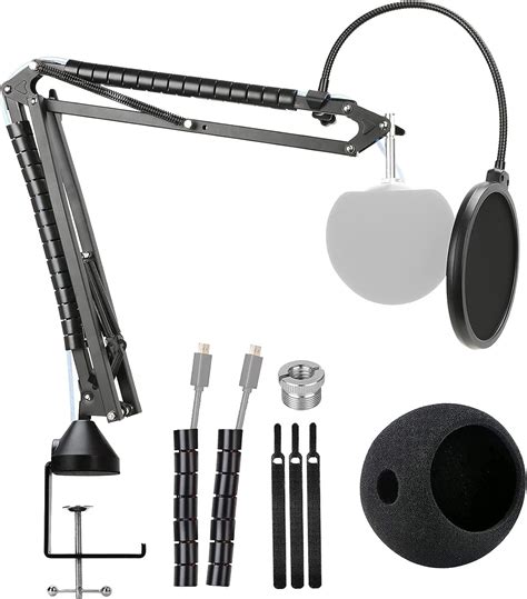 YOUSHARES Blue Snowball Mic Stand with Pop Filter – Upgraded Heavy Duty Clamp Mic Stand with ...