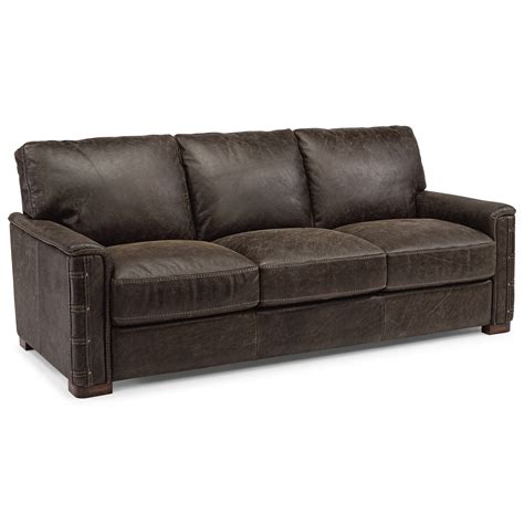 Flexsteel Latitudes - Lomax Rustic Leather Sofa with Nailhead Details | Belfort Furniture | Sofas