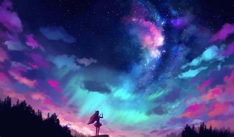 1024x600 Resolution Anime Girl And Colorful Sky 1024x600 Resolution ...