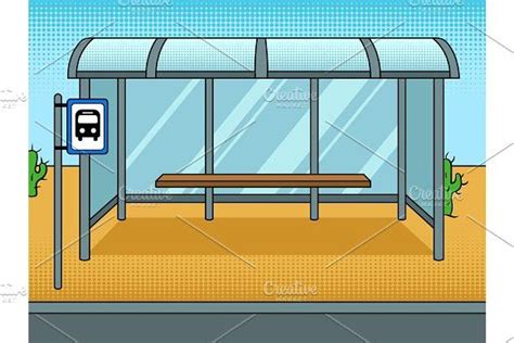 Bus stop cartoon pop art vector illustration | Bus stop design, Bus stop, Pop art