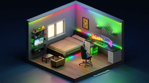 Isometric 3D Gaming Room Design / 3d design creative design modern design house design gamer ...