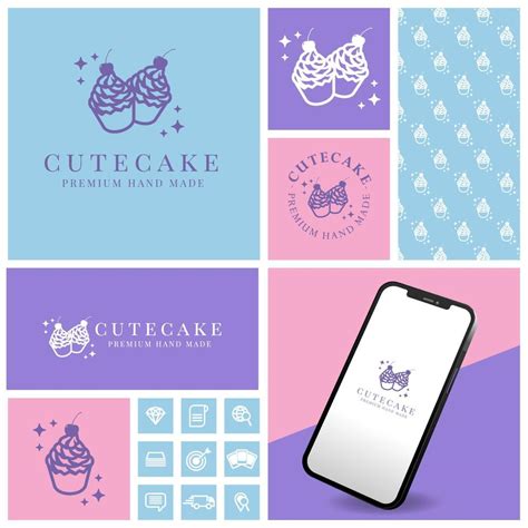 cute simple cake logo with seamless pattern and mockup 13629073 Vector Art at Vecteezy