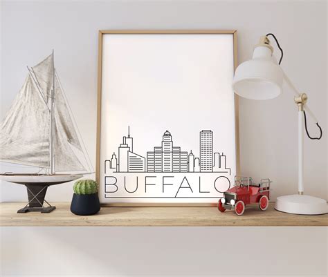 Buffalo Skyline Printable Poster, Home Decor, Simple Print, Home Wall Art, New York, Black and ...