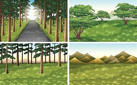 Set Of Different Nature Outdoor Scenes Tree Clipart Day Vector, Tree, Clipart, Day PNG and ...