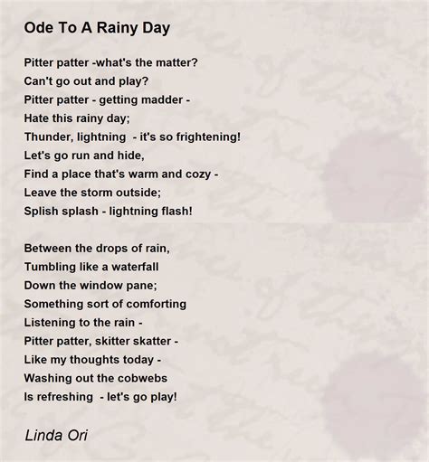 Ode To A Rainy Day - Ode To A Rainy Day Poem by Linda Ori