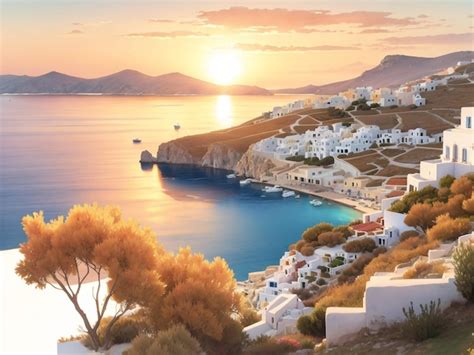 Premium AI Image | Golden Hour Magic Sunset View Above Milos Island Greece