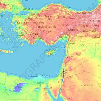 Cyprus topographic map, elevation, relief