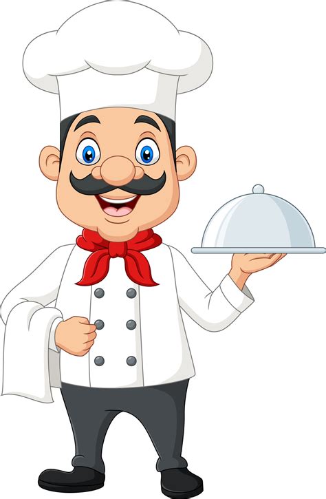 Cartoon funny chef with a mustache holding a silver platter 5162076 ...