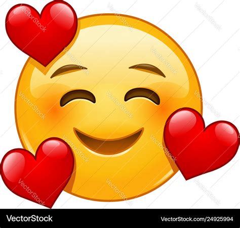 Smiling emoticon with 3 hearts Royalty Free Vector Image