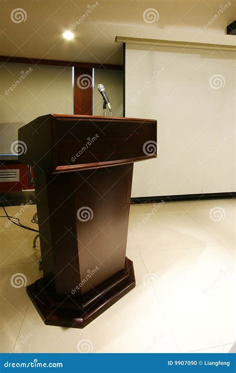 Wooden Podium with Microphone Stock Photo - Image of forum, interior: 9907090