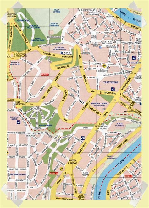 Mapa Trastevere Janículo con calles y monumentos