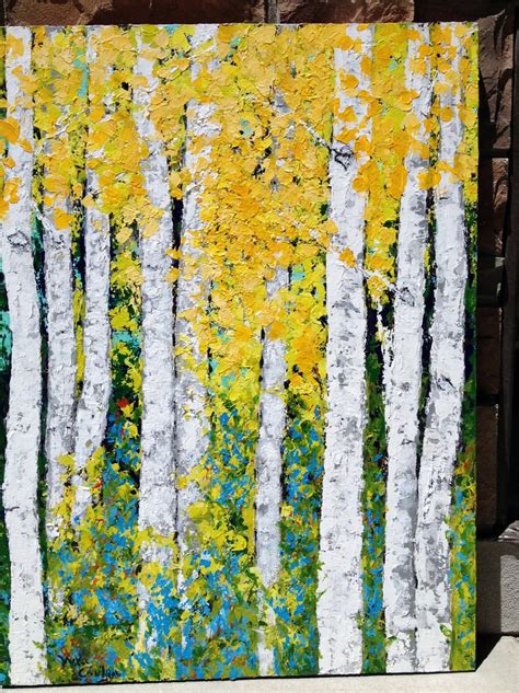 Aspen Birch Trees Original Acrylic Painting on 24 x 36 Canvas