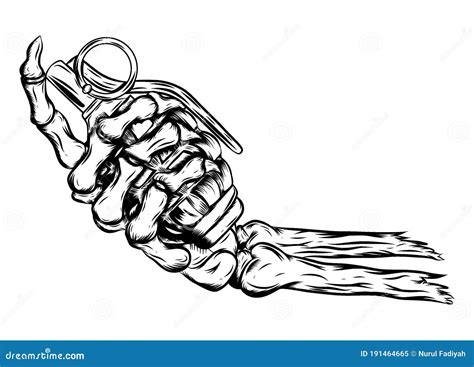 Human Skeleton Hand Holding Grenade Stock Vector - Illustration of ...