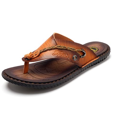 Summer Men Leather Sandals Flip Flops Slippers Beach Shoes | Alexnld.com