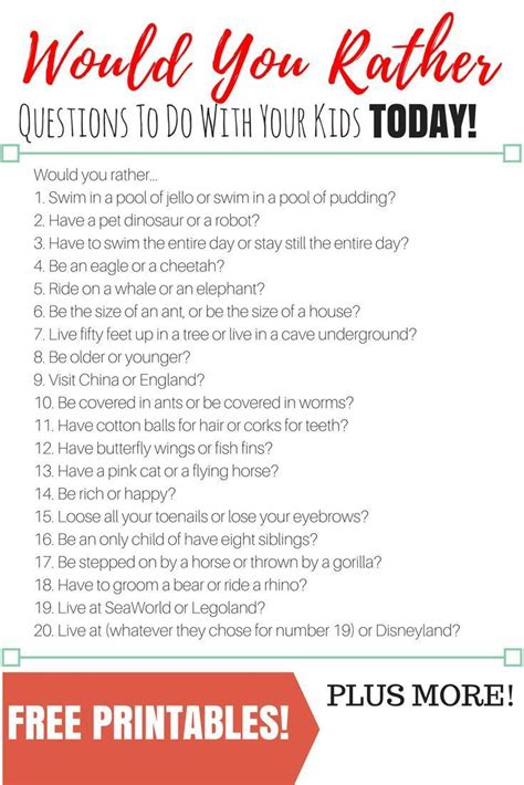 Printable Would You Rather Questions For Kids