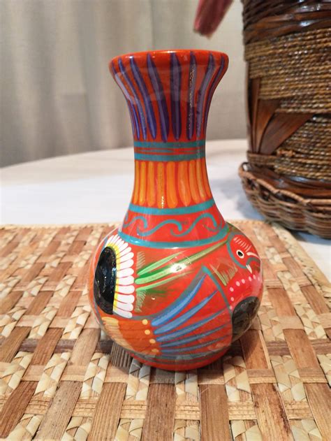 Vintage Mexican Folk Art Clay Pottery Vase Mexican Hand | Etsy