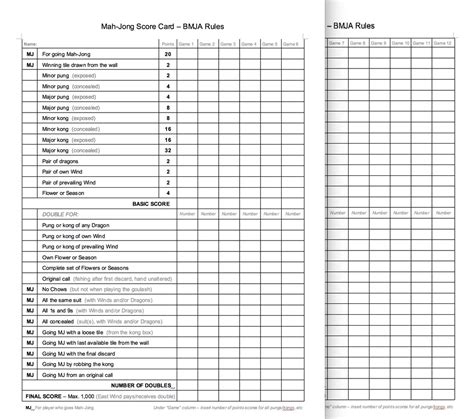 Mahjong Scoring Sheet Printable - Printable Templates