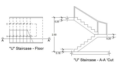 U Shaped Staircase Detail Plan And Sectional Elevation In Autocad Dwg | Porn Sex Picture