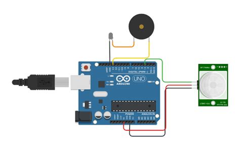 Circuit design PIR sensor and Buzzer circuit with Arduino | Tinkercad