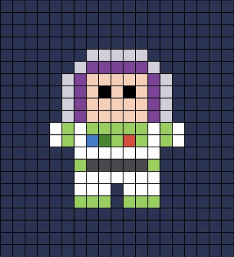 A small pixel art template of Buzz Light-year from Toy Story. Easy Pixel Art, Pixel Art Grid ...