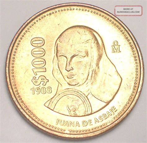 1988 Mexico Mexican 1000 Pesos Asbaje Eagle Snake Coin Xf,