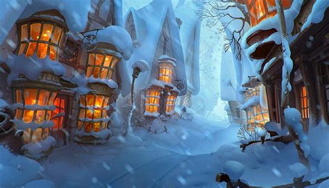 Winter is coming to Hogsmeade, snow, winter, art, fantasy, snowfall, village, HD wallpaper | Peakpx