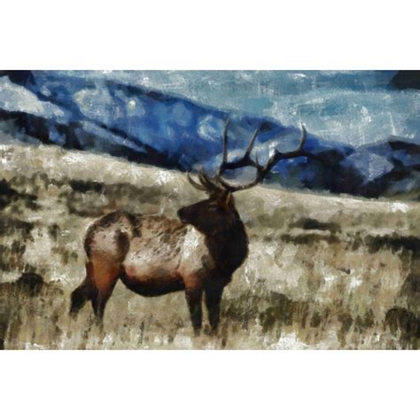 Union Rustic Painted Elk In Field On Canvas Painting | Wayfair