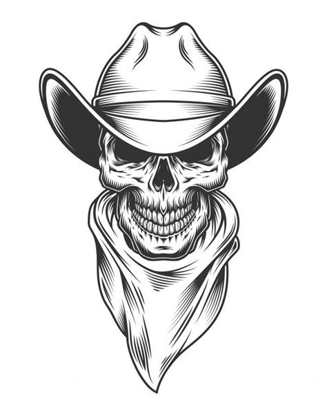 Free Vector | Monochrome vintage skull | Skull tattoo design, Cowboy tattoos, Skull sketch