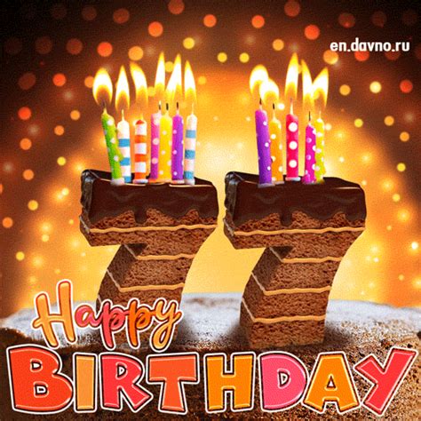 77th Birthday Card - Chocolate Cake and Candles | Funimada.com