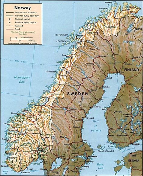 Norway mountains map - Map of Norway mountains (Northern Europe - Europe)