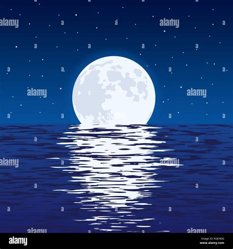 vector background of blue sea and full moon at night. light Stock Vector Art & Illustration ...