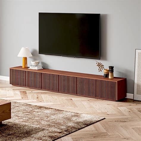 Minimalist TV Stand, Wood Slatted Entertainment Center Media Console,Mid-Century Modern TV ...