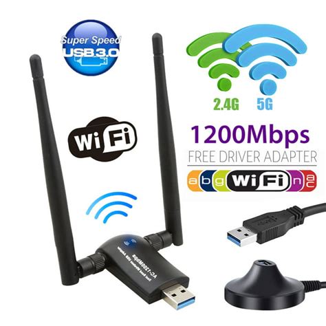 USB WiFi Adapter 1200 Mbps, Wireless WiFi Adapter USB 3.0 Network Adapter with Dual Band 2.4GHz ...