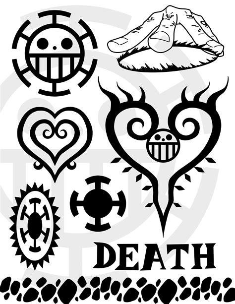 Trafalgar Law Heart Pirates Tattoos Bundle 9 Files SVG Digital File Download One Piece Anime ...