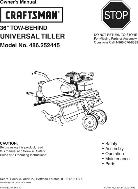 Craftsman 486252445 User Manual 36 TOW BEHIND TILLER Manuals And Guides L0811594